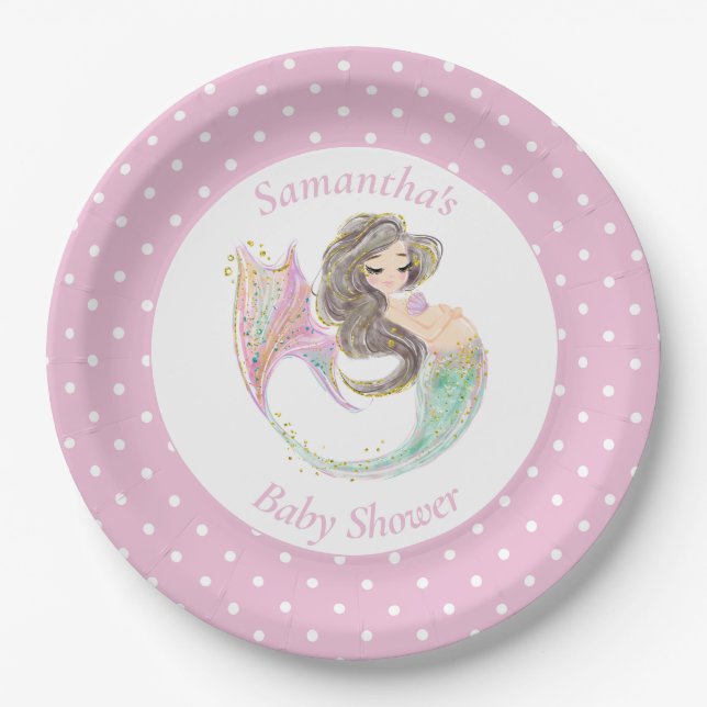 Mermaid under the sea baby shower  paper plate (Front)