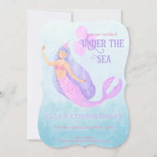 Mermaid Under the Sea Birthday Blue Party Invitation