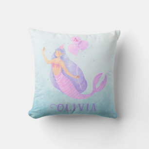 Mermaid Under the Sea Birthday Girl Age Blue Cushion