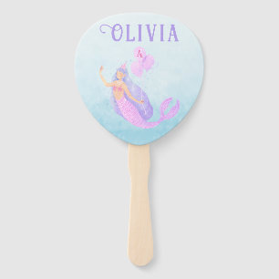 Mermaid Under the Sea Birthday Girl Age Blue Hand Fan
