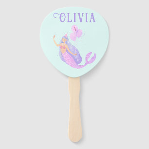 Mermaid Under the Sea Birthday Girl Age Blue Hand Fan