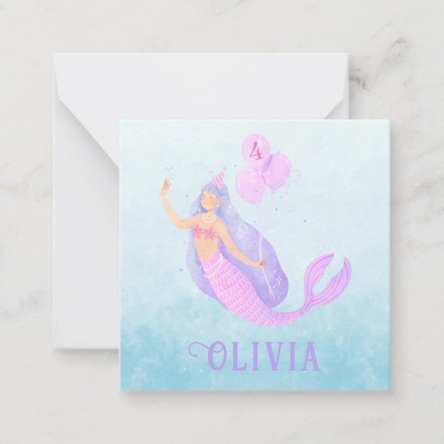Mermaid Under the Sea Birthday Girl Age Blue Party Card (Front)