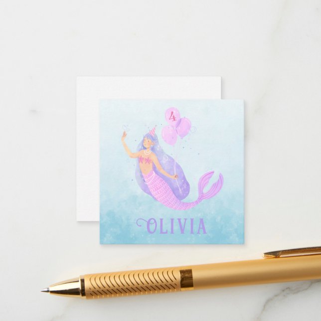 Mermaid Under the Sea Birthday Girl Age Blue Party Enclosure Card (Front/Back In Situ)