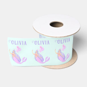 Mermaid Under the Sea Birthday Girl Age Blue Satin Ribbon