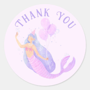 Mermaid Under the Sea Birthday Girl Age Favor Classic Round Sticker