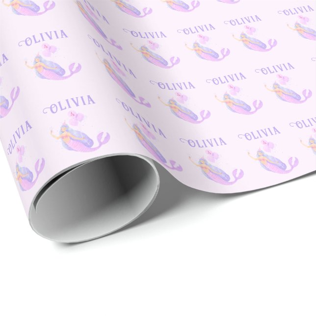 Mermaid Under the Sea Birthday Girl Age Pink Wrapping Paper (Roll Corner)