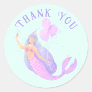 Mermaid Under the Sea Birthday Girl Blue Thank you Classic Round Sticker