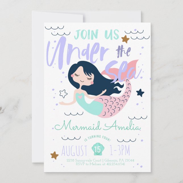 Mermaid Under the Sea Birthday Invitation (Front)