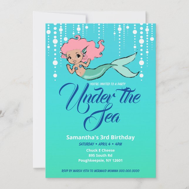 Mermaid Under the Sea Birthday Invitation (Front)
