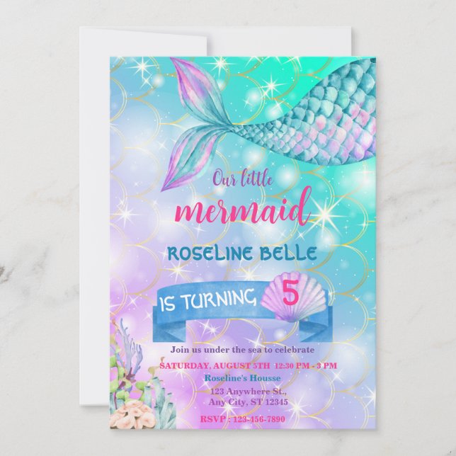 Mermaid Under The Sea  Birthday Invitation (Front)