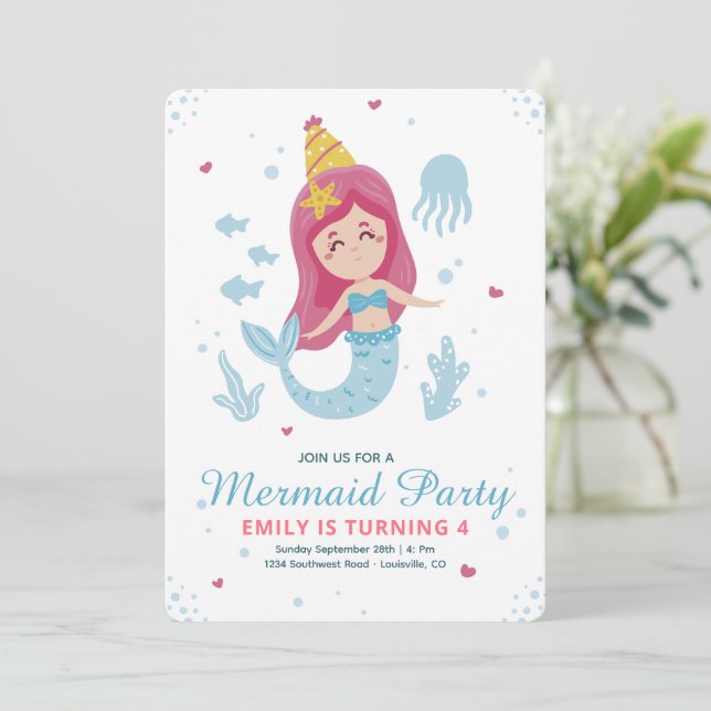 Mermaid Under The Sea Birthday  Invitation (Standing Front)