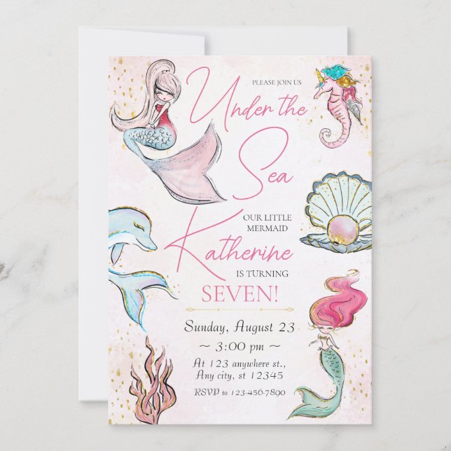 Mermaid Under the Sea Birthday Invitation (Front)