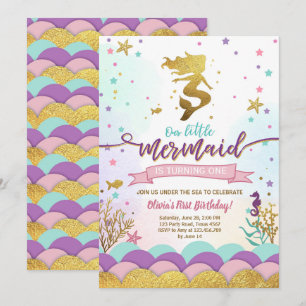 Mermaid Under the Sea Birthday Invitation Purple