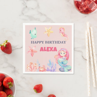 Mermaid Under the Sea Birthday Napkin