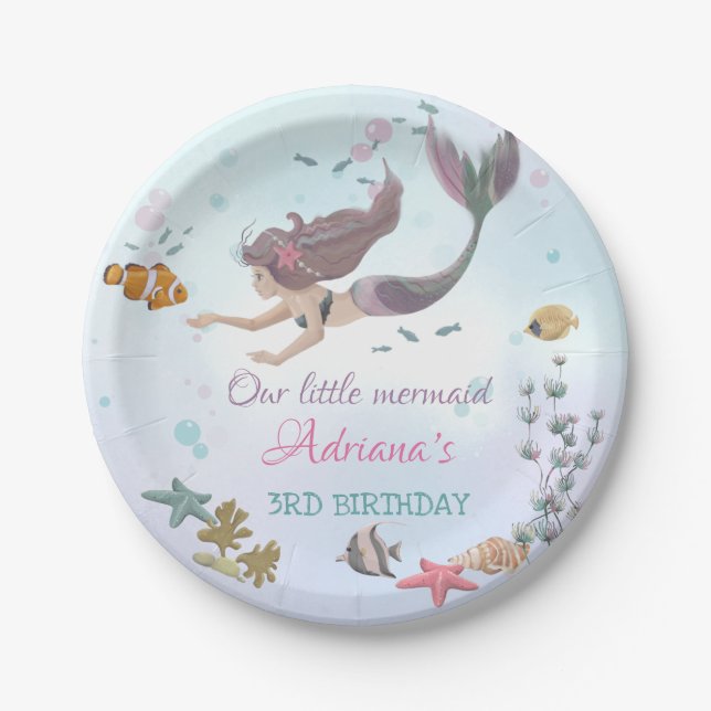 Mermaid Under The Sea Birthday  Paper Plate (Front)