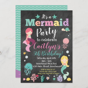 Mermaid Under the Sea Birthday Party - Chalkboard Invitation