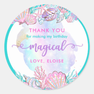 Mermaid Under The Sea Birthday Party Favour Classic Round Sticker