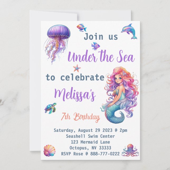 Mermaid Under the Sea Birthday Party Invitation (Front)