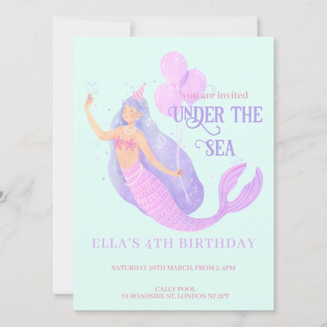Mermaid Under the Sea Birthday Party Invitation (Front)