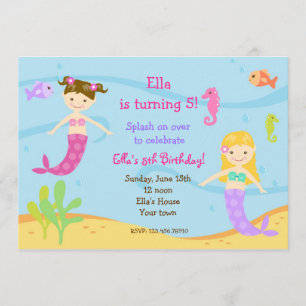 Mermaid  Under the sea Birthday Party Invitations