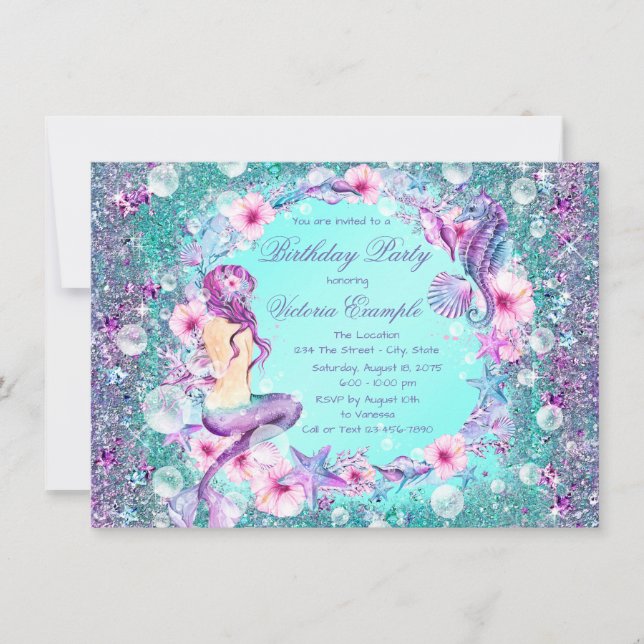 Mermaid Under the Sea Birthday Party Invitations (Front)