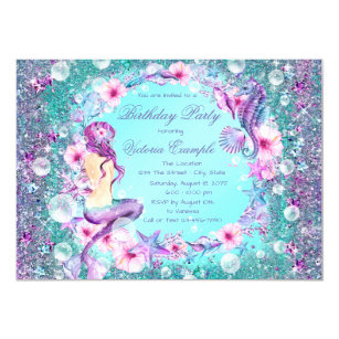 Mermaid Under the Sea Birthday Party Invitations