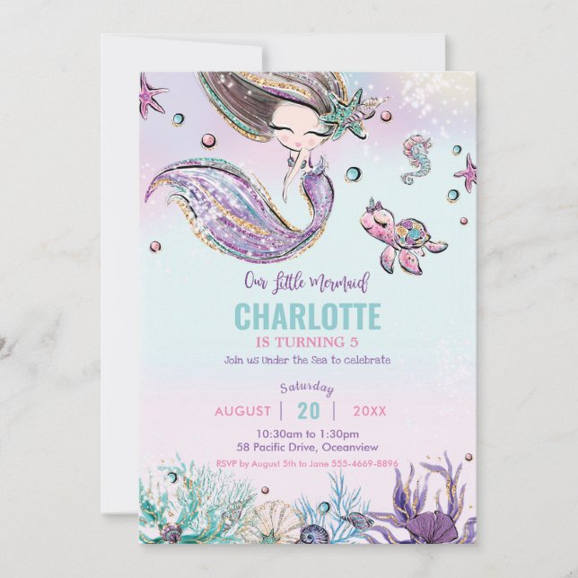 Mermaid Under the Sea Birthday Party Ocean Sea Invitation (Front)