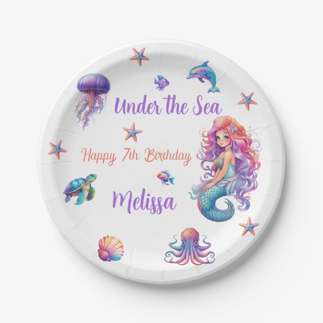 Mermaid Under the Sea Birthday Party Paper Plate (Front)