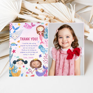 Mermaid Under The Sea Birthday Party Photo Thank You Card