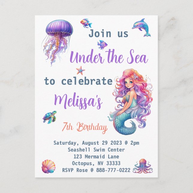 Mermaid Under the Sea Birthday Party Postcard (Front)