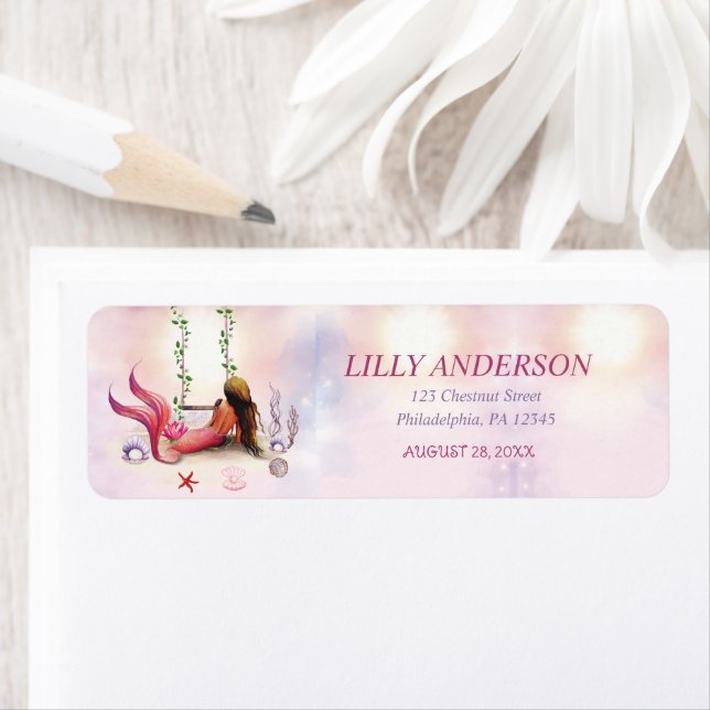 Mermaid Under The Sea Birthday Party Return Address Label (Insitu)
