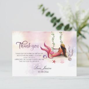 Mermaid Under The Sea Birthday Party Thank You Card