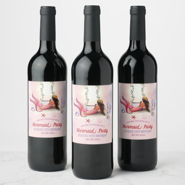 Mermaid Under The Sea Birthday Party Wine Label (Bottles)