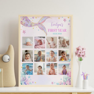 Mermaid Under the Sea Birthday Photo Milestone Poster