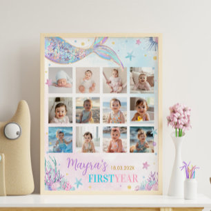 Mermaid Under the Sea Birthday Photo Milestone Poster