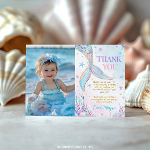 Mermaid Under the Sea Birthday Photo Thank You Card