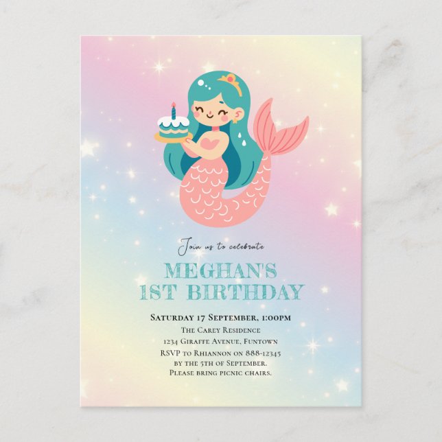 Mermaid Under the sea birthday Postcard Invitation (Front)