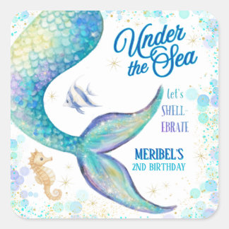 Mermaid Under the Sea Birthday Square Sticker