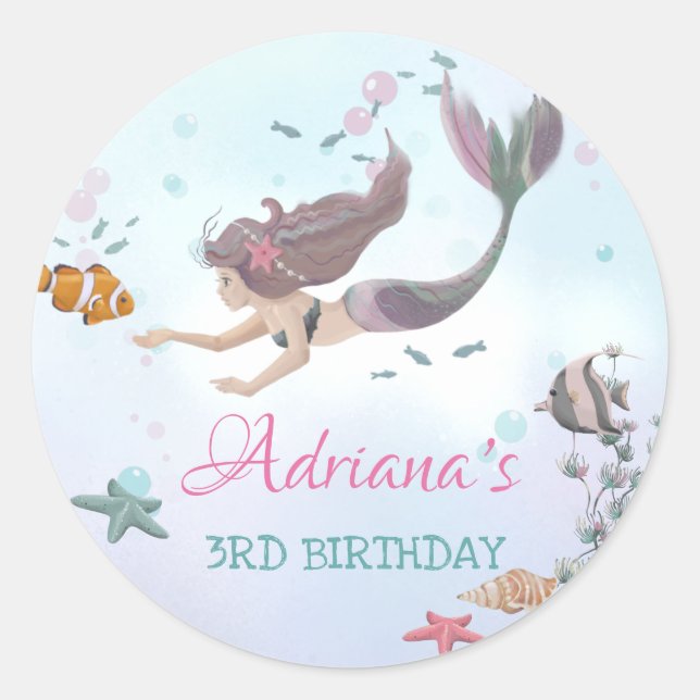 Mermaid Under The Sea Birthday Sticker (Front)