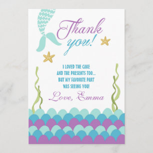 Mermaid Under the Sea Birthday Thank You Card