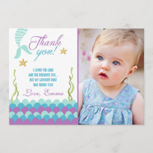 Mermaid Under the Sea Birthday Thank You Card