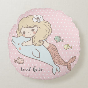 mermaid , under the sea, cute girl, adorbale, round cushion