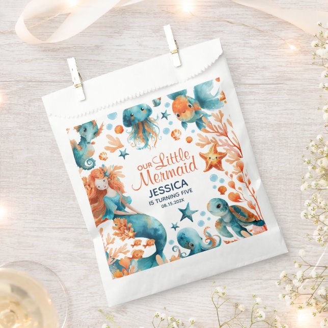 Mermaid Under The Sea Festive Girl Kids' Birthday  Favour Bag (Clipped)