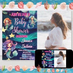 Mermaid Under The Sea Galaxy Photo Baby Shower     Invitation
