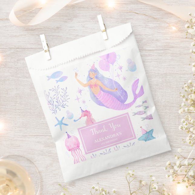 Mermaid Under the Sea Girl 1st Birthday Favour Bag (Clipped)