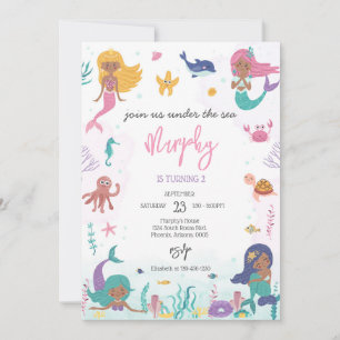 Mermaid Under the Sea Girl Birthday Party Invitation
