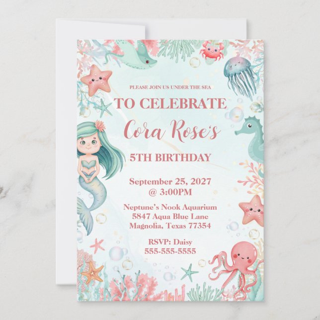 Mermaid Under The Sea Girl Birthday Party Invitation (Front)