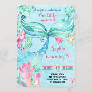 Mermaid Under the Sea Girl Birthday Party Invitation