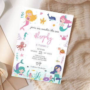 Mermaid Under the Sea Girl Birthday Party Invitation