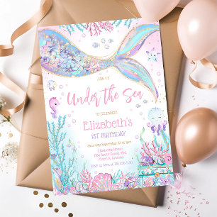 Mermaid Under the Sea Girl Birthday Party  Invitation